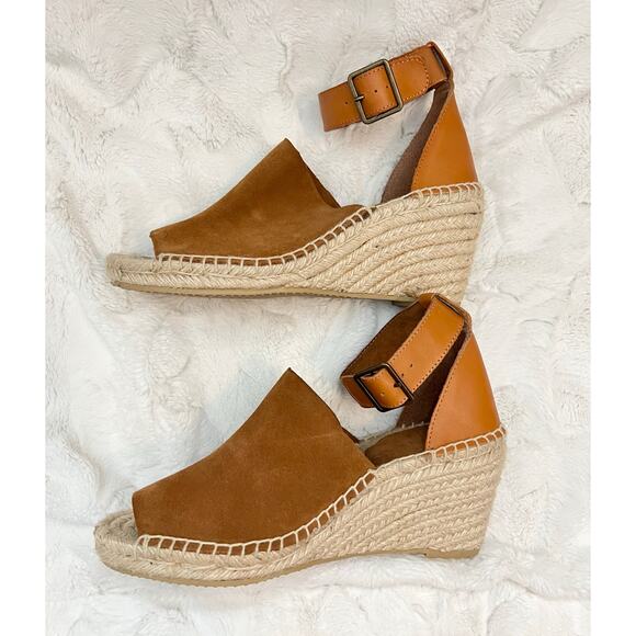 NEW GAP Espadrille Wedges Shoes Sandals Brown Suede Wedge Ankle Strap Open Toe - Picture 3 of 10